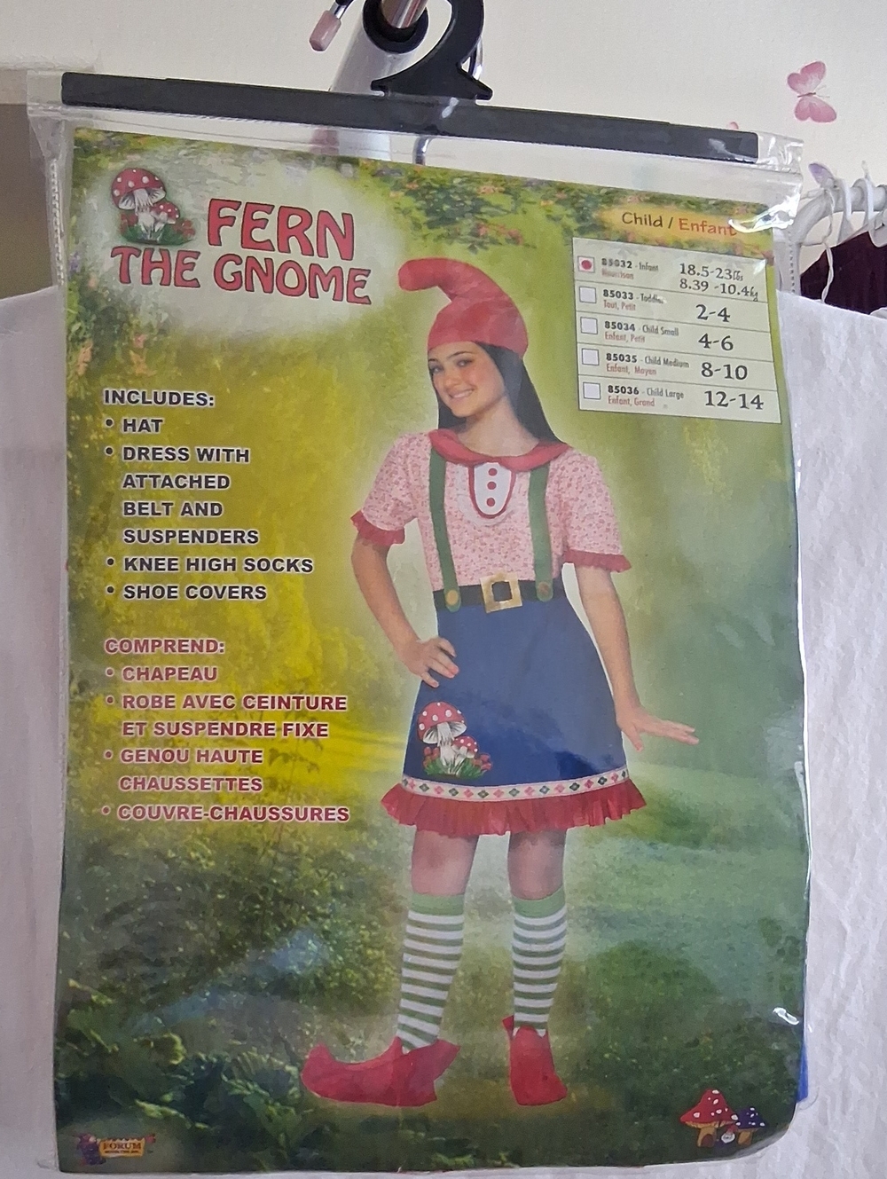 Fern the Gnome Girls Costume - Pink Hat & Blue Dress New In Bag🎃